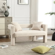 Chenille Loveseat Sofa, Upholstered 2-Seater Sofa with Curved Edges, Small Loveseat Accent Couch with Detachable Pillows for Living Bedroom Leisure Areas (Beige)
